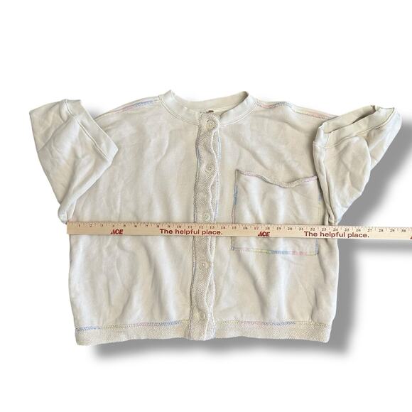 Free People Cream Cropped Boxy Cardigan L Rainbow Stitch Oversized Top - Picture 3 of 10